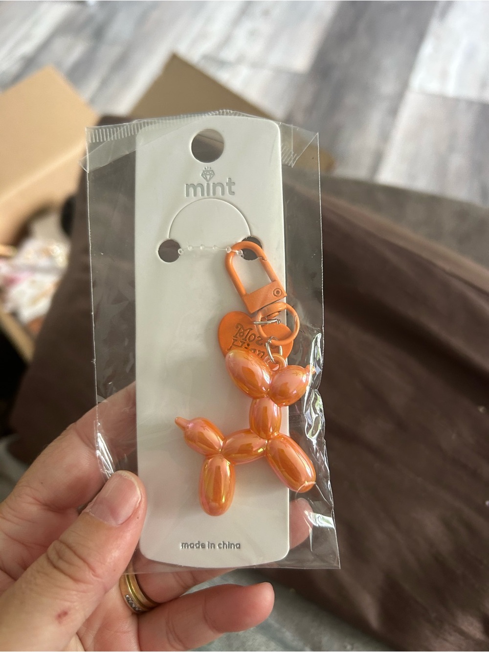4/$50 Mint Iridescent Orange Balloon Dog Charm Keychain